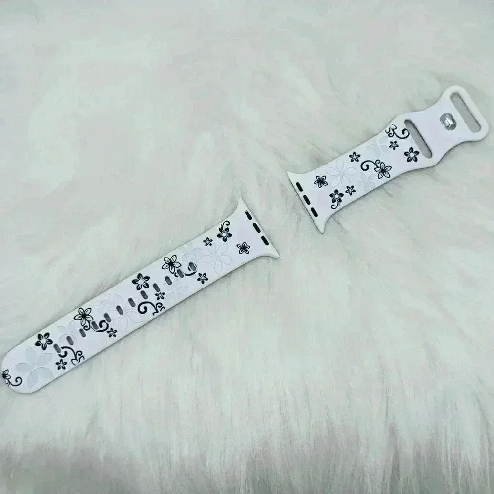 New Floral Design Apple Watch Bands 42mm 44mm 45mm 49mm Black and White